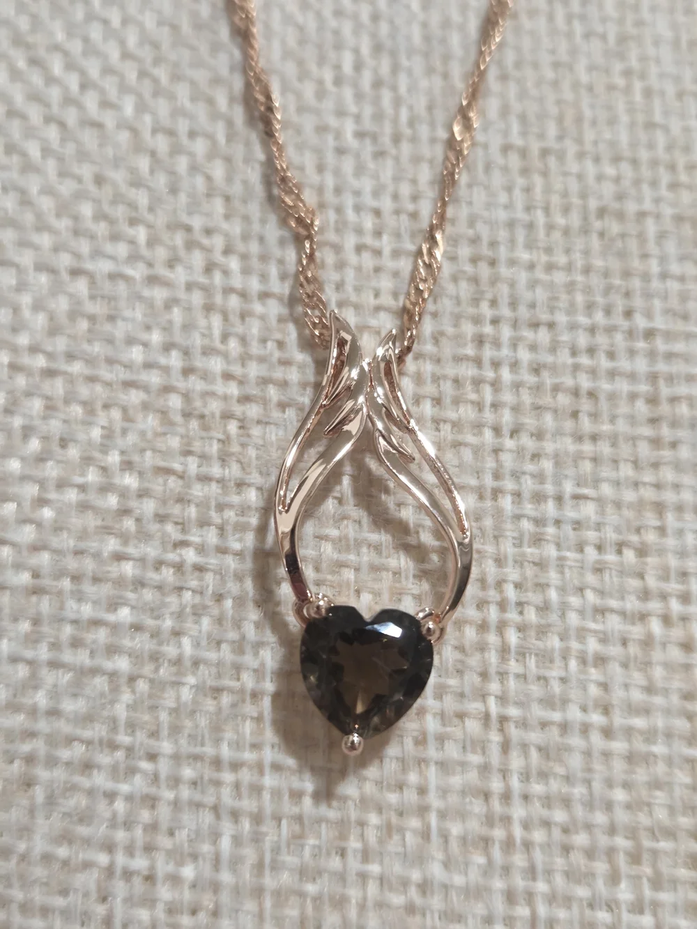 Rose Gold Heart Pendant Necklace with Smoky CZ